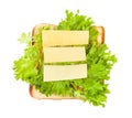open sandwich with toast, cheese and leaf lettuce Royalty Free Stock Photo