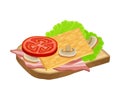 Open Sandwich with Vegetables and Sliced Bacon Isolated on White Background Vector Illustration