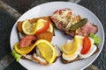 Open sandwiches bread with different kind of cold cuts Royalty Free Stock Photo