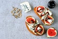 Open sandwiches with figs and blue cheese. Royalty Free Stock Photo