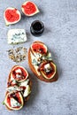 Open sandwiches with figs and blue cheese. Royalty Free Stock Photo