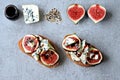 Open sandwiches with figs and blue cheese. Royalty Free Stock Photo