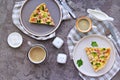 Open savory shortcrust pastry pie with ham, broccoli and egg filling