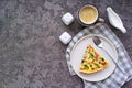 Open savory shortcrust pastry pie with ham, broccoli and egg filling Royalty Free Stock Photo