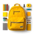 Open School Backpack with Supplies Inside, Pencils, Notebooks, Ruler, Scissors, Back-to-School Essentials, Organized Student Gear Royalty Free Stock Photo