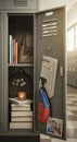 Open school locker with books inside Royalty Free Stock Photo