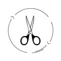 Open scissors vector icon in a hand-drawn circle frame. Haircut or craft symbol illustration Royalty Free Stock Photo
