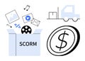 E-Learning Content Package, Delivery, and Monetization Concept with SCORM Box and Dollar Coin Royalty Free Stock Photo