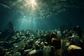 Open sea blighted by plastic bottles and microplastics, highlighting the challenge of pollution Royalty Free Stock Photo