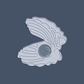 Open seashell with pearl. Continuous one line drawing of an oyster mollusk. Modern minimalist badge icon or logo with