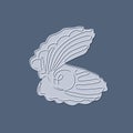 Open seashell with pearl. Continuous one line drawing of an oyster mollusk. Modern minimalist badge icon or logo with