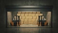 Open self storage unit full of cardboard boxes. 3d rendering Royalty Free Stock Photo