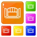 Open semicircular window frame icons set vector color