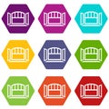 Open semicircular window frame icons set 9 vector