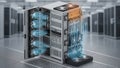 Open server rack in data center with cooling fans and airflow Royalty Free Stock Photo