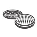 Open sewer manhole icon in flat style. Royalty Free Stock Photo