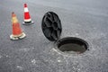 Open sewer manhole Royalty Free Stock Photo