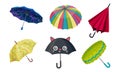 Open Shaped Bright Umbrellas for Rainy Weather Protection Vector Set