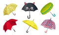 Open Shaped Bright Umbrellas for Rainy Weather Protection Vector Set