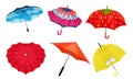 Open Shaped Bright Umbrellas for Rainy Weather Protection Vector Set