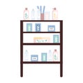 Open shelving with beauty products semi flat color vector object