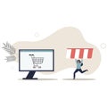 Open shop online, start e-commerce store selling product online, build website create virtual store in the internet concept.flat