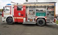 Open side with the equipment of fire bluster tank truck AC 3,2 40/4 on chassis KAMAZ Royalty Free Stock Photo