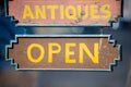 Open sign of antiques store