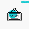 Open, Sign, Board, Hotel turquoise highlight circle point Vector icon