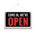 Open sign business vector shop icon. We are open door welcome board