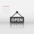 Open sign icon in flat style. Accessibility vector illustration on white isolated background. Message business concept