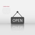 Open sign icon in flat style. Accessibility vector illustration on white isolated background. Message business concept