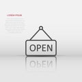 Open sign icon in flat style. Accessibility vector illustration on white isolated background. Message business concept