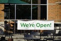 We are open sign outside of a Starbucks, Seattle Royalty Free Stock Photo