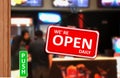 We are open daily sign on shop glass door Royalty Free Stock Photo