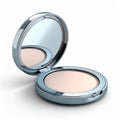 Open Silver Compact Powder Case with Mirror on White Background Royalty Free Stock Photo