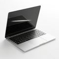 Open Silver Laptop with Dark Screen and Keyboard on a White Background computer notebook Royalty Free Stock Photo
