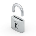Open Silver Padlock with Keyhole on White Background unlocked security Royalty Free Stock Photo