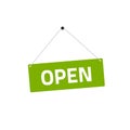 Open sing vector illustration, flat style signboard hanging