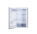 Open single door fridge isolated on white Royalty Free Stock Photo