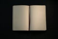 Open sketchbook on a black background. Blank sheets Royalty Free Stock Photo