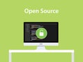 Open source concept illustration with pc computer desktop on top of the table code programming and padlock icon Royalty Free Stock Photo