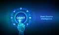 Open source intelligence. OSINT. Open data access. Open source analysis. Cyber analytics. Data gathering. Open data database.
