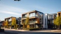 Open space within modern housing scheme typical of that currently under construction. AI Generative