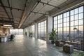 Open space office with loft style and city view Royalty Free Stock Photo