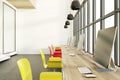 Open space office, yellow and red chairs, poster Royalty Free Stock Photo