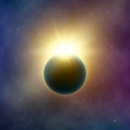 Open space. Realistic beautiful solar eclipse. Abstract star eclipse effect. Vector background Royalty Free Stock Photo