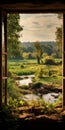 Serene Window View Of French Countryside Stream In Tuscany