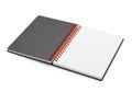 Open spiral bound notebook with gray cover and blank white pages Royalty Free Stock Photo