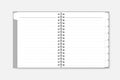 Open spiral dashed lined notebook with divider tab pages vector mockup. Wire bound bookmark paper sheets notepad template
